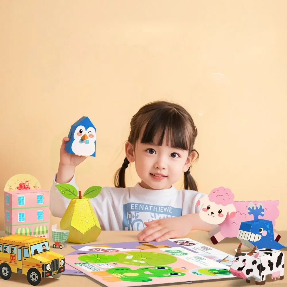 Ensemble de papier coloré 3D tridimensionnel fait à la main, apprentissage artistique des animaux, Origami pliable, livre découpé en papier Montessori, bricolage