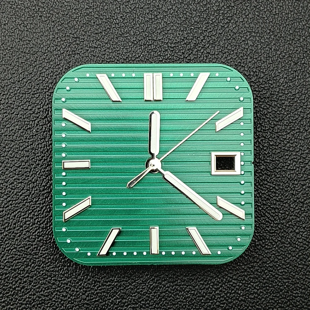 Nh35 mostrador quadrado relógio dial logotipo personalizado verde luminoso relógio masculino dial caber nh35 movimento acessórios de relógio