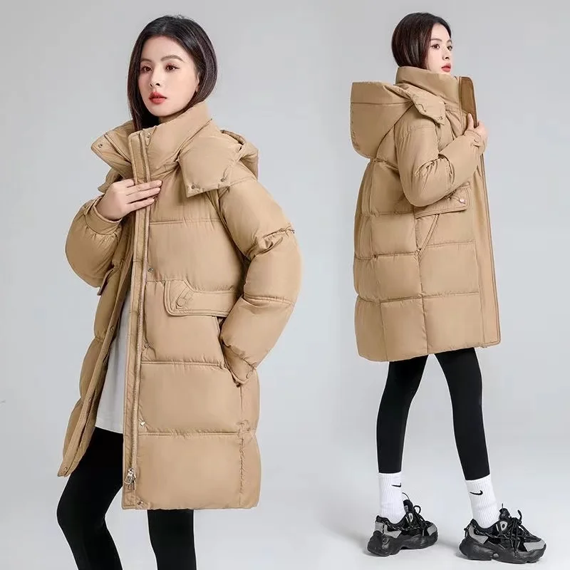 2024 Nieuwe Damesjack Winterparka 'S Vrouwelijke Donzen Katoenen Jassen Effen Casual Warme Parka Vrouwelijke Bovenkleding Overjas Met Capuchon