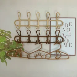 Ins Nordic Rattan Hangers Wall Hooks Kids Garments Organizer Rack Clothes Hat Hanging Hook Kids Room Clothing Storage Hangers