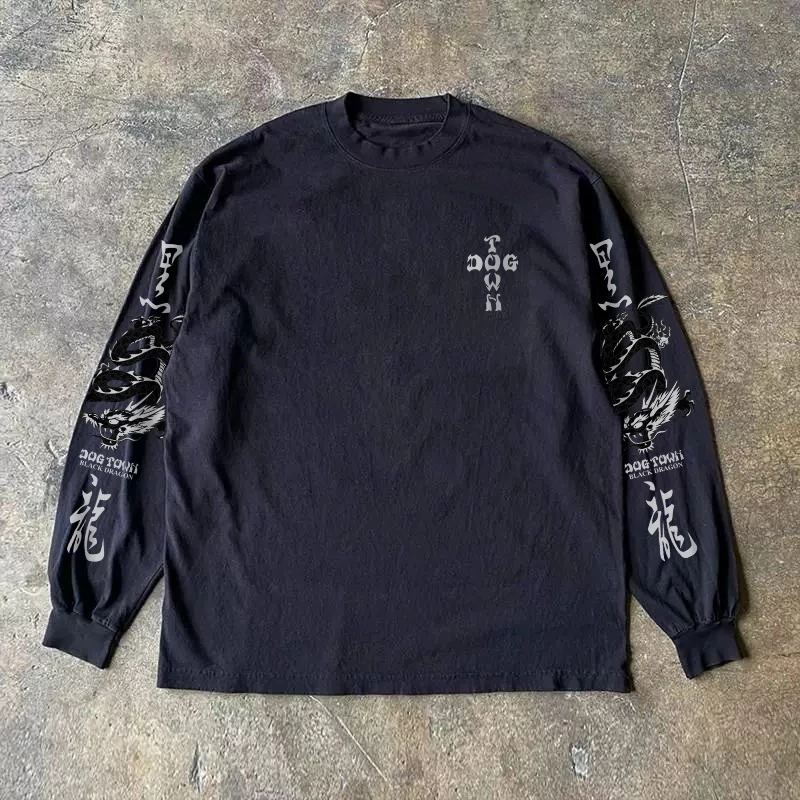 Heavyweight 310g Pure Cotton Long Sleeve T-Shirt Streetwear Versatile Retro Style Loose Fit round Neck Top for Men And Women