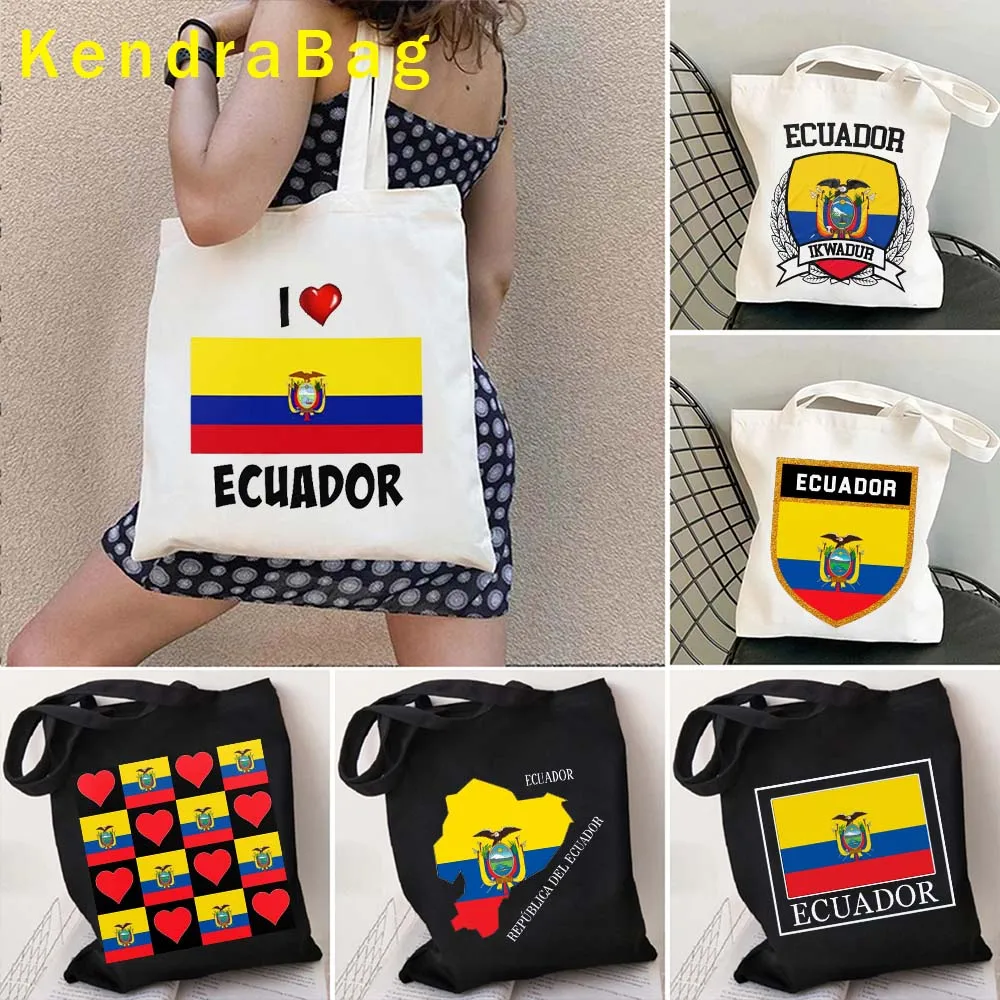 

Capital Quito Coat Of Arms Patriotic Ecuador Flag Emblem National Symbols Love Heart Ecuadorian Canvas Tote Bag Shopper Handbags