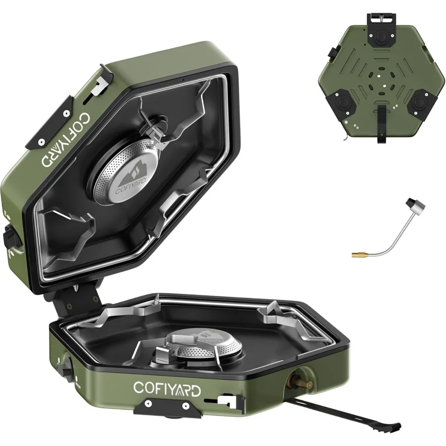 

Пропановая 2-луночная походная плита с сумкой для переноски и регулятором давления газовой плиты для походов, приготовления пищи на открытом воздухе, задней двери