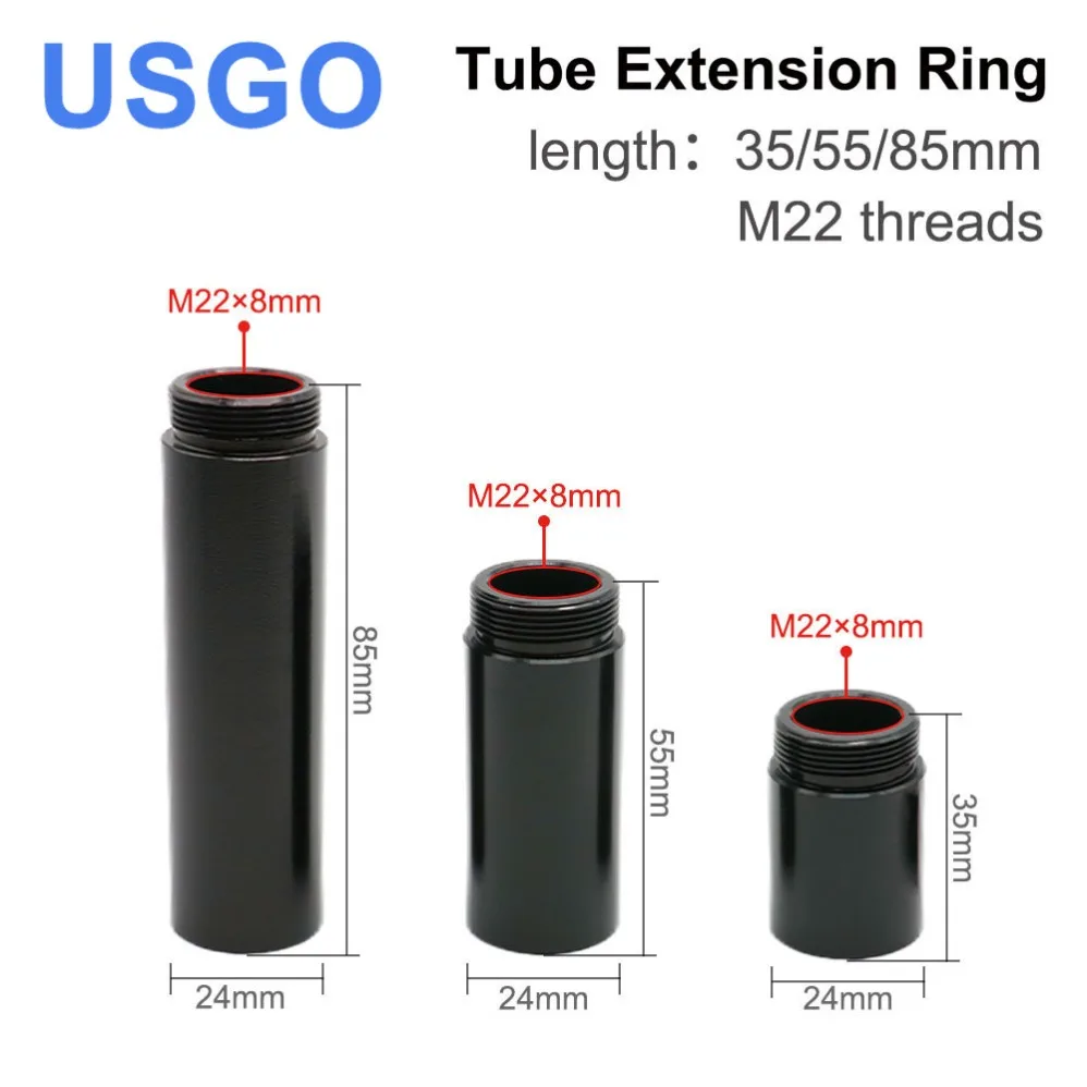 USGO-Tubo de extensión láser CO2, anillo de extensión, traje de cabeza láser O.D.24mm, tubo de lente