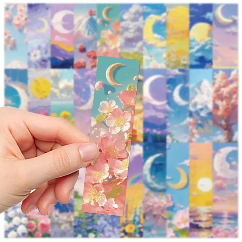 30PCS Beautiful Bookmarks Emboss Oil Painting Style Paper Bookmarks Fairy Tale Scenery Student Stationery