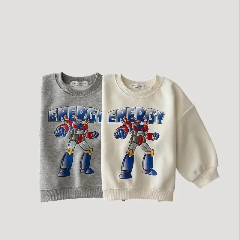 2026 Autumn New Children Long Sleeve Sweatshirt Cotton Boys Girls Cartoon Print Pullover Baby Casual Tops Kids Clothes