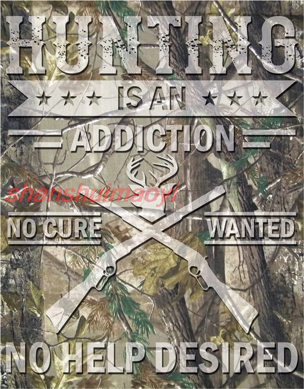 Desperate Enterprises Hunting is an Addiction - No Cure Wanted Tin Sign - Nostalgic Vintage Metal Wall Decor - Made in USA