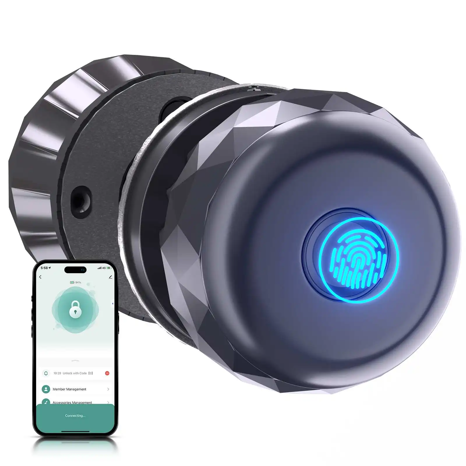 

Smart Door Knob 3 in 1 Fingerprint Smart Lock APP Control Keyless Type-C Entry Emergency Charging Biometric Lock for Bedrooms