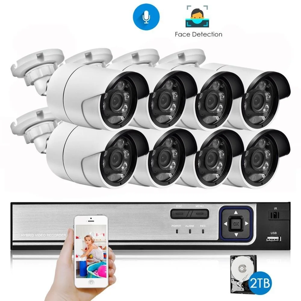 New H.265 8CH 5MP POE NVR Kit Security Face Detection CCTV System Audio AI 5MP IP Camera Outdoor P2P Video Surveillance Set