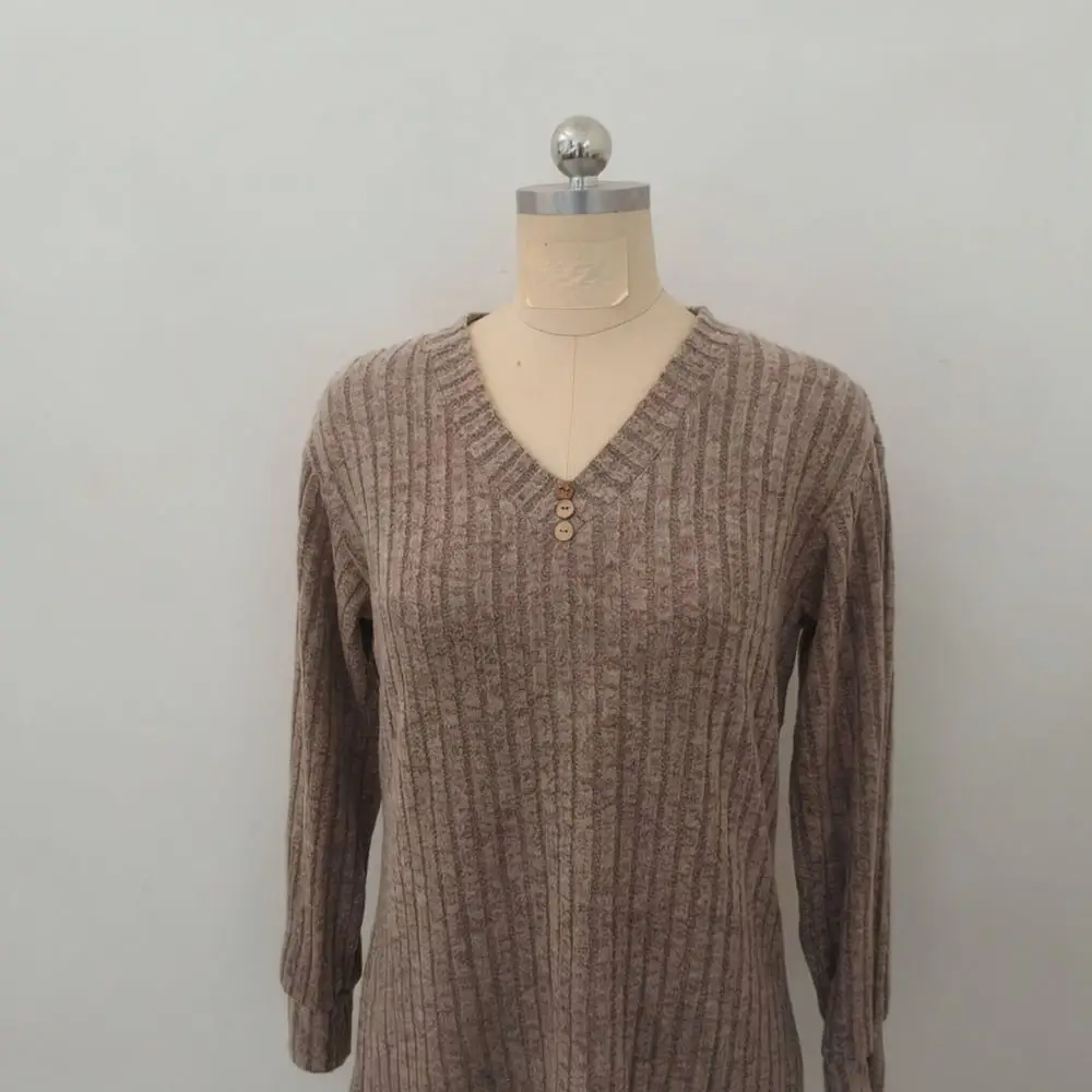 Womens Brushed Ribbed Knit V Neck Long Sleeve Sweater Autumn Winter Pullover Elegant Slim Fit Casual Solid Soft Tops