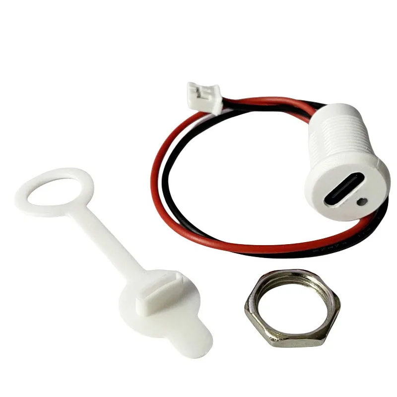 Type C 2Pin LED Indicator Threaded Panel Mount Female Connector with Dust Cap Waterproof Charging Port for Boat Car Lamp DIY