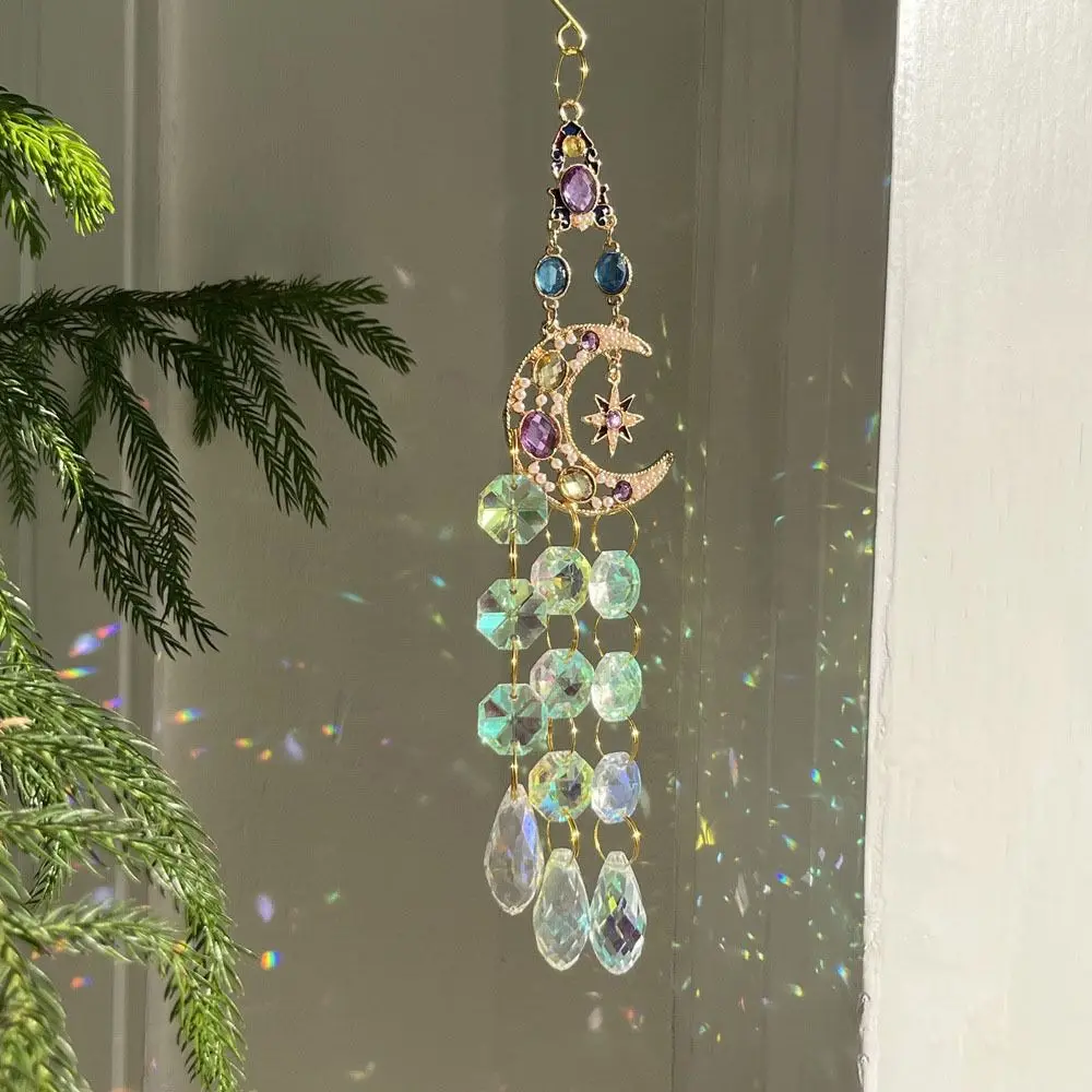 Sun Moon Suncatcher Wind Chimes Creative Crafts Gift Outdoor Hanging Decorations Home Garden Handmade Colorful Crystal Pendant