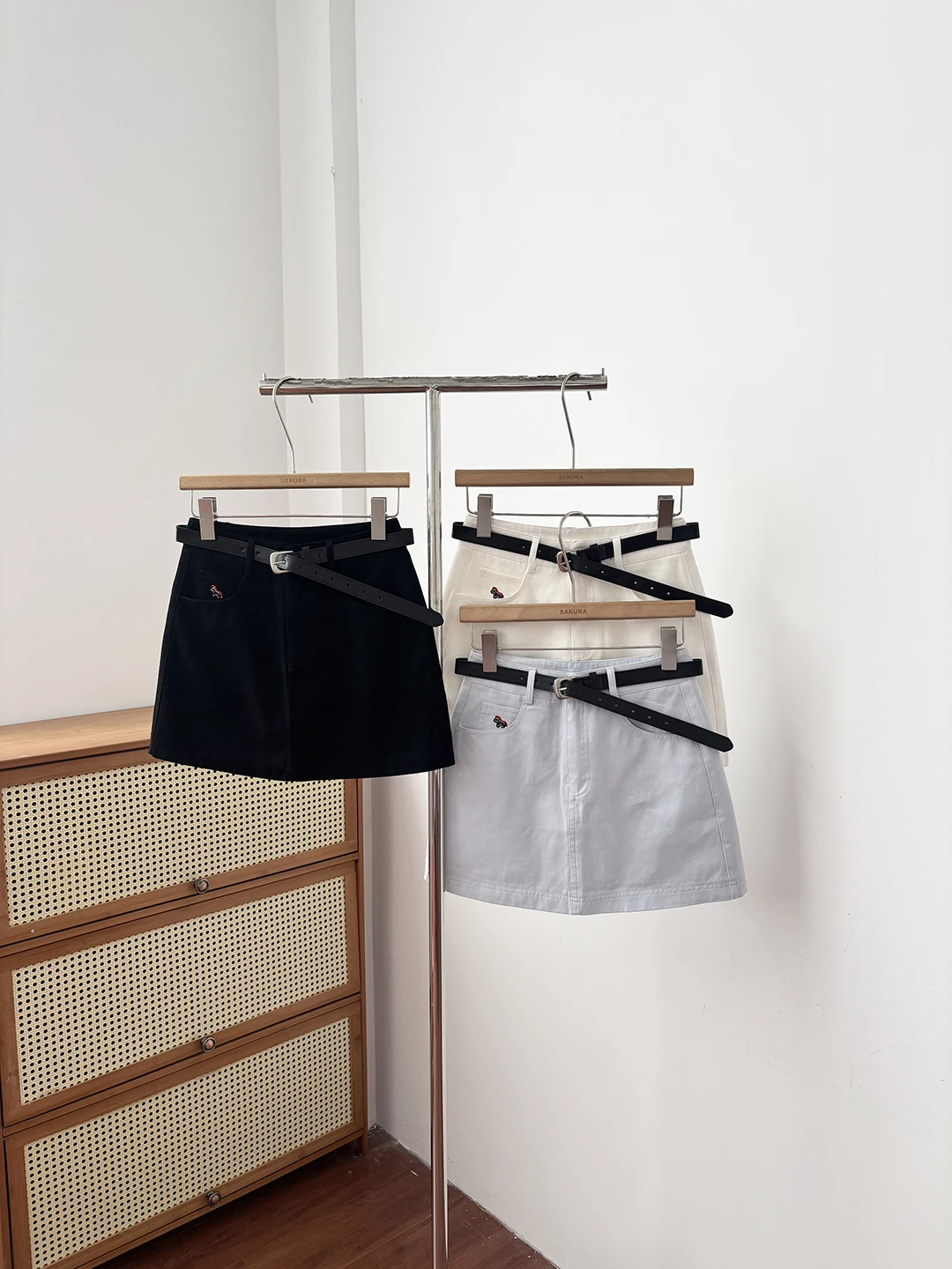 High Waist A-Line  Skirt with Embroidery for Women Summer 2026 Slimming Versatile  Color Belted Short Skirt