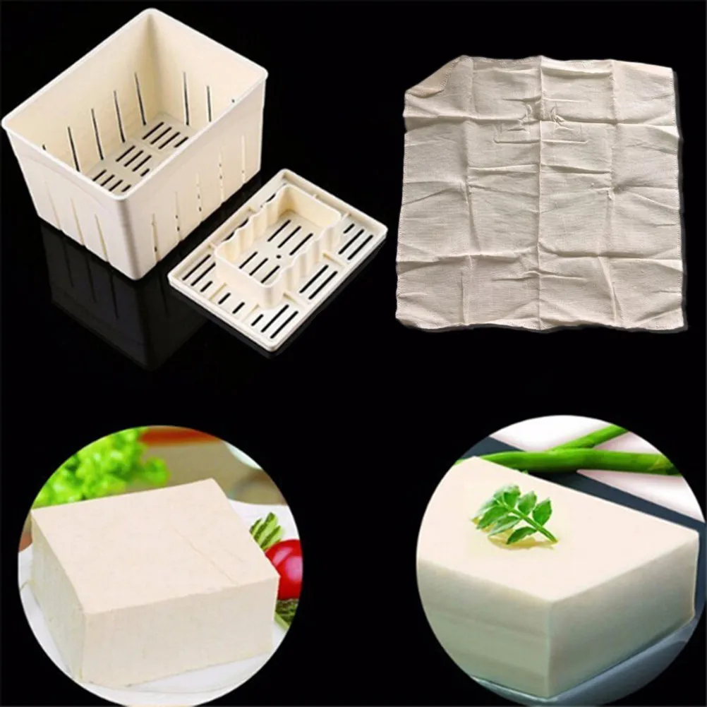 Tofu DIY-Form mit Baumwollgaze für Einfaches Hausgemachtes Pressen und Gleichmäßiges Schneiden Plastik-Küchenwerkzeug Gelbe Tofu-Pressform