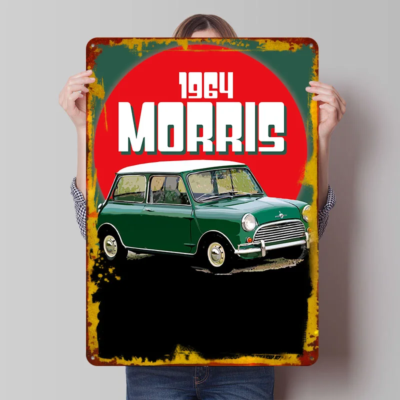 1964 Morris UK Car Cooper Printed Poster Customized Wall Art Retro Vintage Metal Tin Signs for Decoration Garage Room Ornaments
