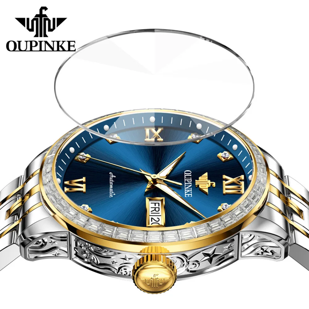 OUPINKE Watches For Man 3258 Luxury Automatic Mechanical Watch 50M Waterproof Week Date Watches Gift Box Starry Sky Dial New