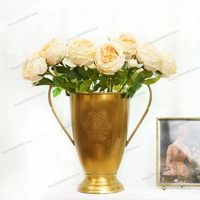 For brass binaural big handle creative vase flower ware, versatile luxury flower bucket for home decoration