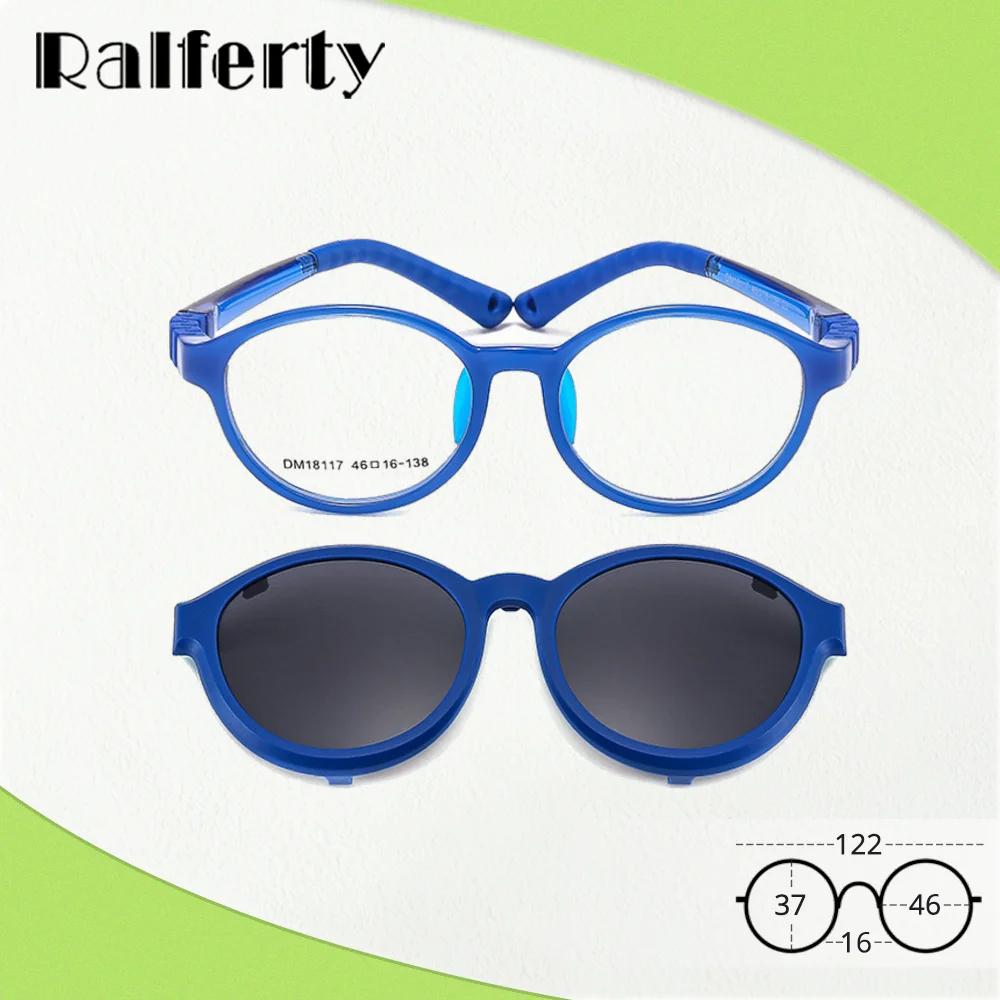 

Гибкие детские солнцезащитные очки Ralferty на клипсе, съемные оправы для очков для девочек и мальчиков, круглые уличные очки, оптическая оправа по рецепту 46