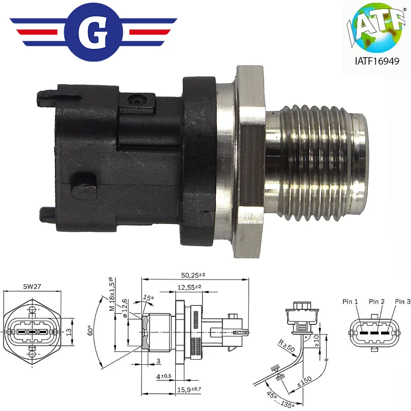 1800 Bar Fuel Rail Pressure Sensor For Mazda BT50 Ford Ranger 0281006018 0445214076 WE01-13-GC0 42567283 0281006112 0281006325