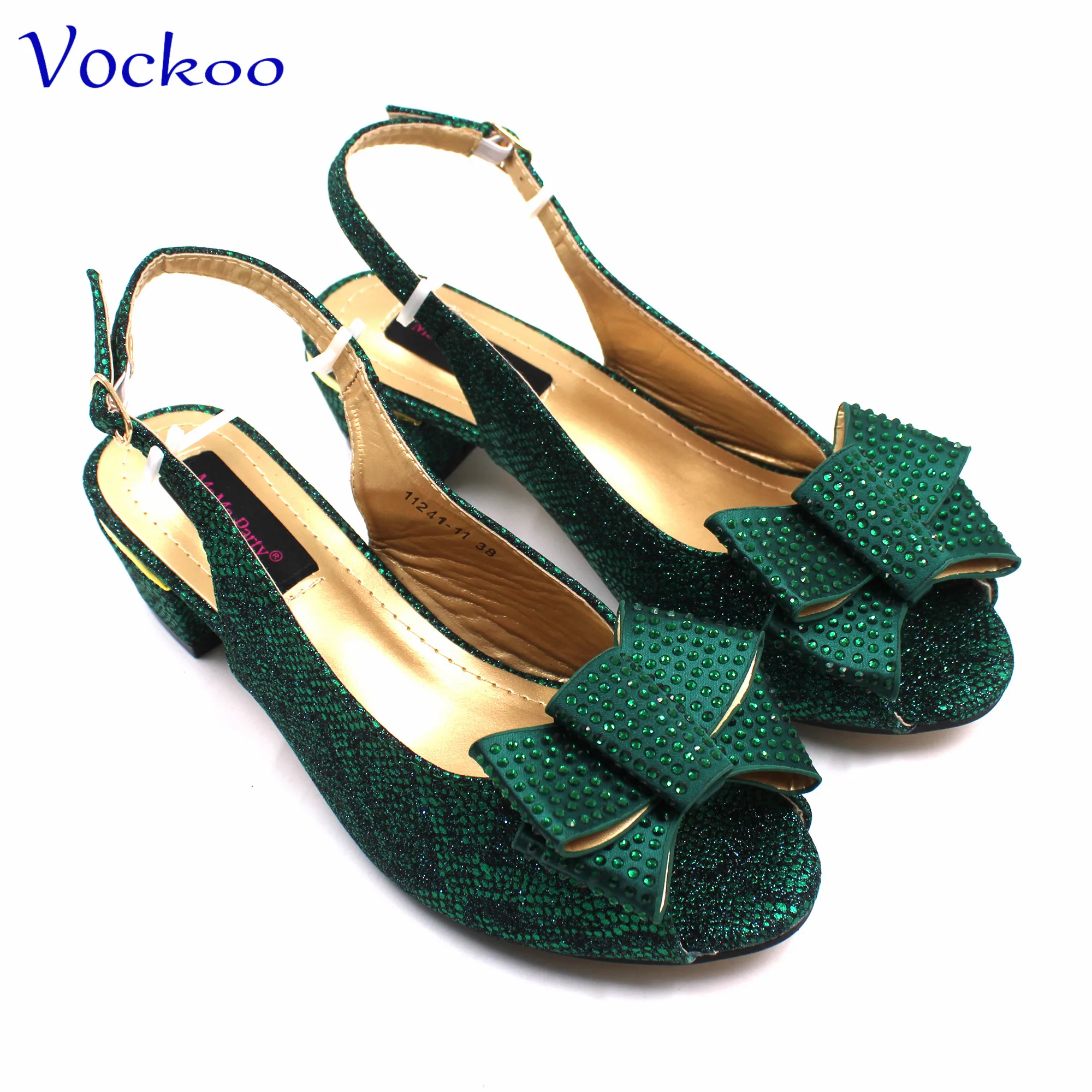 2024 New Design Specials Italian Women Shoes Matching Bag Set in Dark Green Color Comfortable Heels with Appliques for Wedding