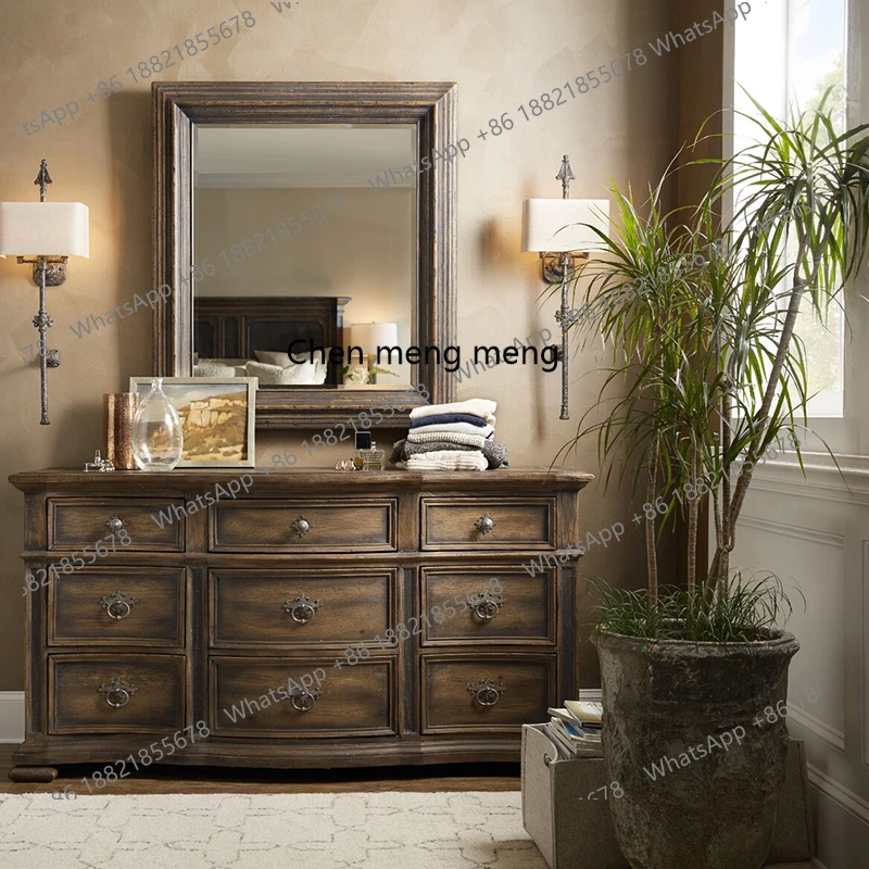 

American solid wood bucket bedroom wooden storage cabinet side cabinet oak locker retro drawer