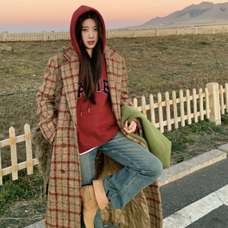 جديد خريف وشتاء 2026 معطف صوفي منقوش عالي الجودة للنساء معاطف صوف بمزاجية كورية معطف طويل غير رسمي للسيدات #3