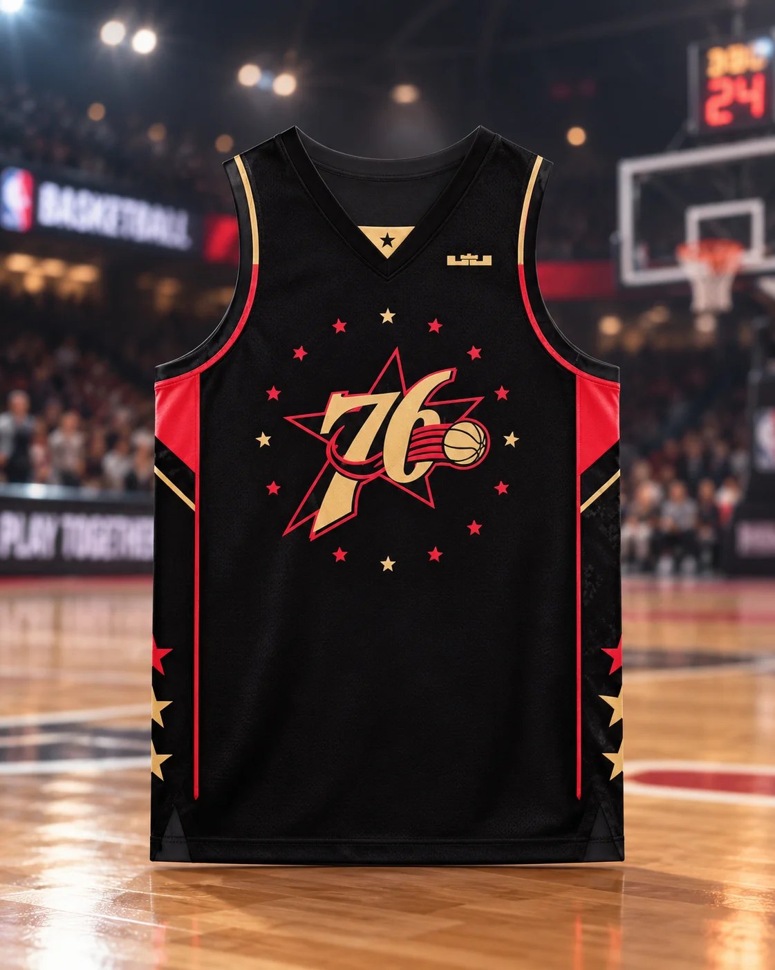 76 Star Print Basketballtrikot, ärmelloses V-Neck Sport-Tanktop für Männer und Frauen, atmungsaktive Mesh-Trainingsuniform, Fan-Basketballtrikot – Detail 5