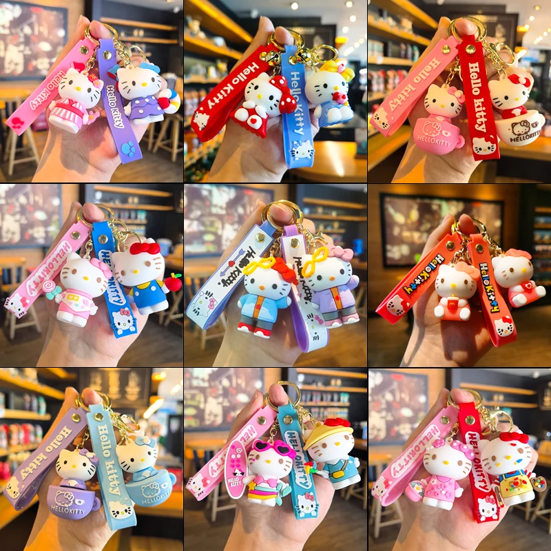 

Брелок для пары «Hello Kitty», каваи, аниме, мультфильм, булочка с корицей, автомобильный брелок, кукла, кулон, рюкзак, сумка для телефона, подвеска