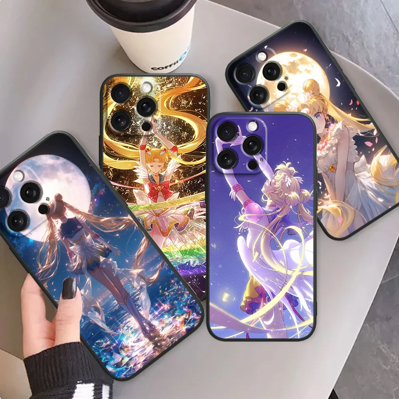 Sailor Moon Fashion Cute For iPhone 15 14 13 12 11 XS XR X 8 7 SE Pro Max Plus Mini Black Funda Phone Case