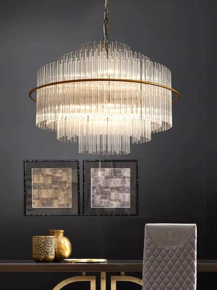 Candelabro redondo de cristal de lujo para salón de banquetes, hotel, sala de estar, dormitorio, candelabro de techo de cristal alto