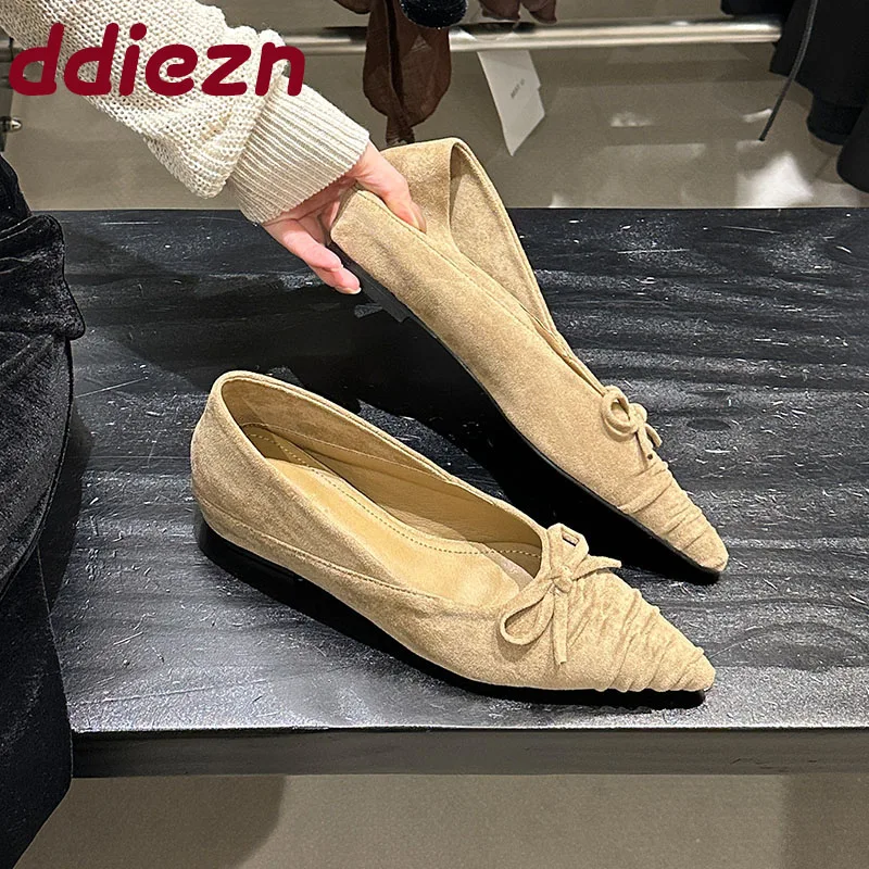 

Новые модные женские туфли-лодочки из флока, шлепанцы, женская обувь с острым носком и узлом-бабочкой, элегантные женские туфли на каблуке