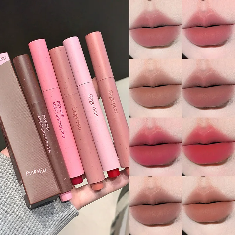 Caneta de batom em pó Gege Bear - à prova d'água, fácil deslizamento, inspiração coreana, elegância de baixa saturação