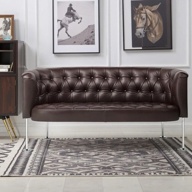 

Medieval three-person sofa creative modern villa living room American leather sofa balcony recliner