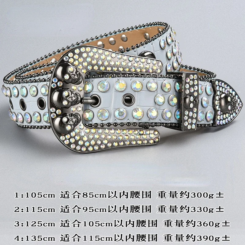 Trendy Donkere Schedel Strass Ingelegde Riem Unisex Geavanceerde Diamant Punk Pin Gesp Kleding Accessoires Luxe Designer Bb Riem