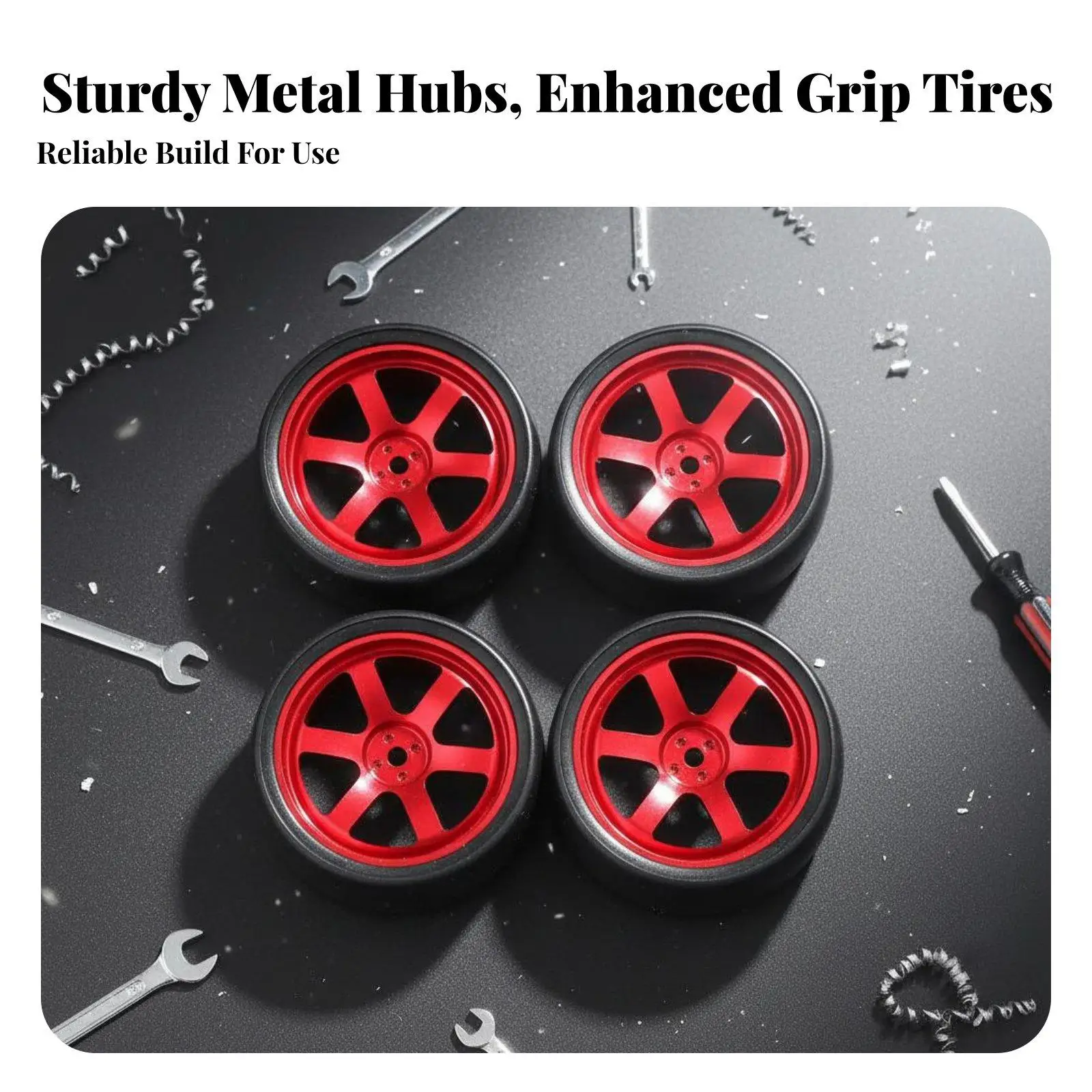 4 Pieces 1/18 Scale RC Slide Wheels Universal Fit Metal Hub Slide Tires Wear Resistant RC Car Upgrade Wheels for Drifting