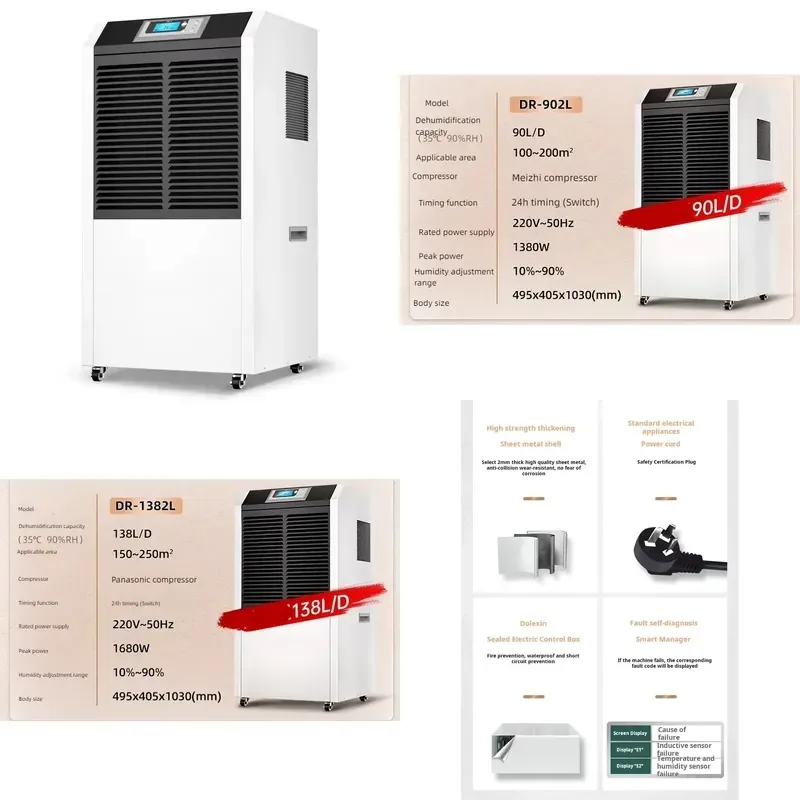 R410A Industrial Commercial Dehumidifier Heavy Duty Moisture Absorber for Warehouse Basement Workshop Garage
