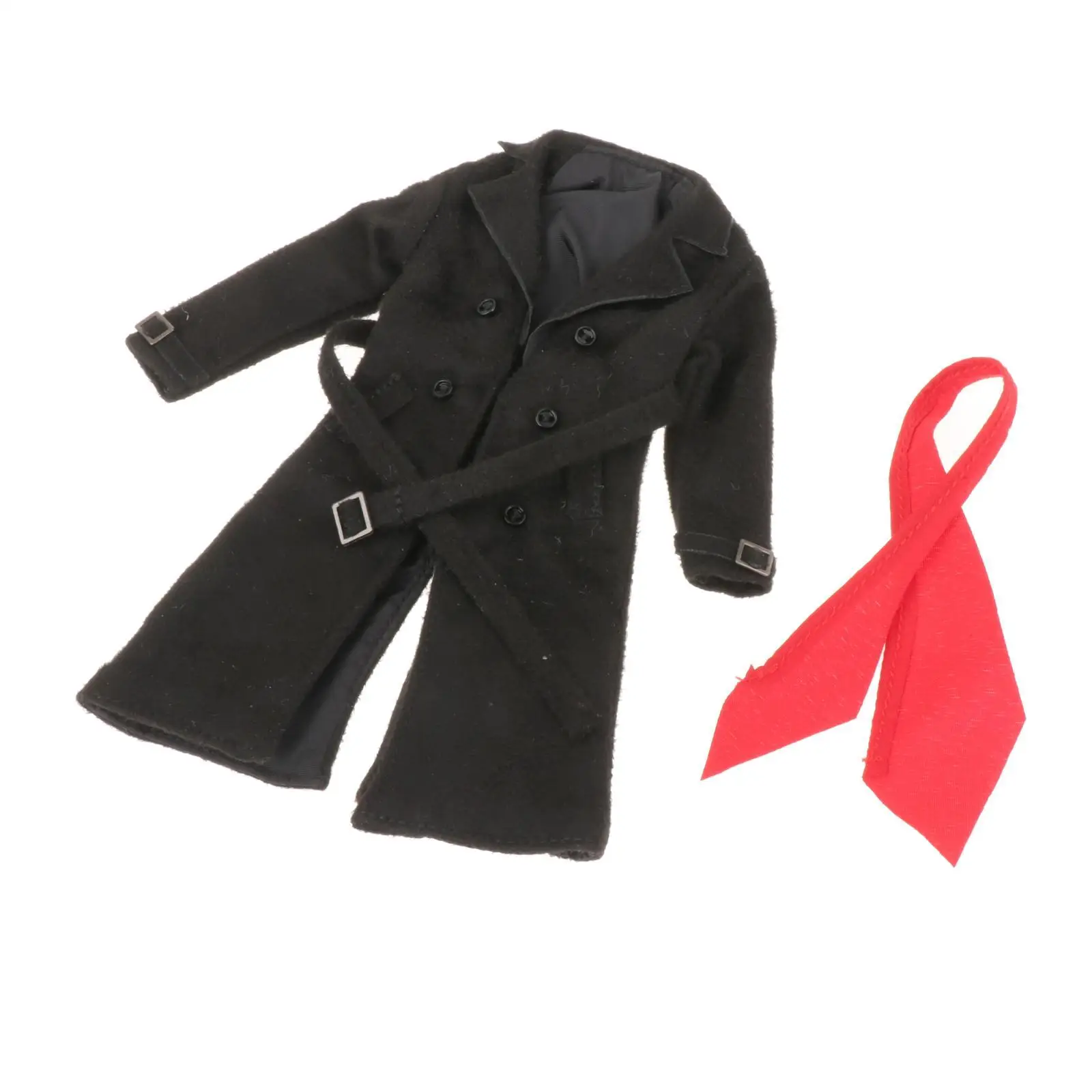 1/12 Male Trench Coat Overcoat with Scarf, Casual Retro Accessories Outfit Male