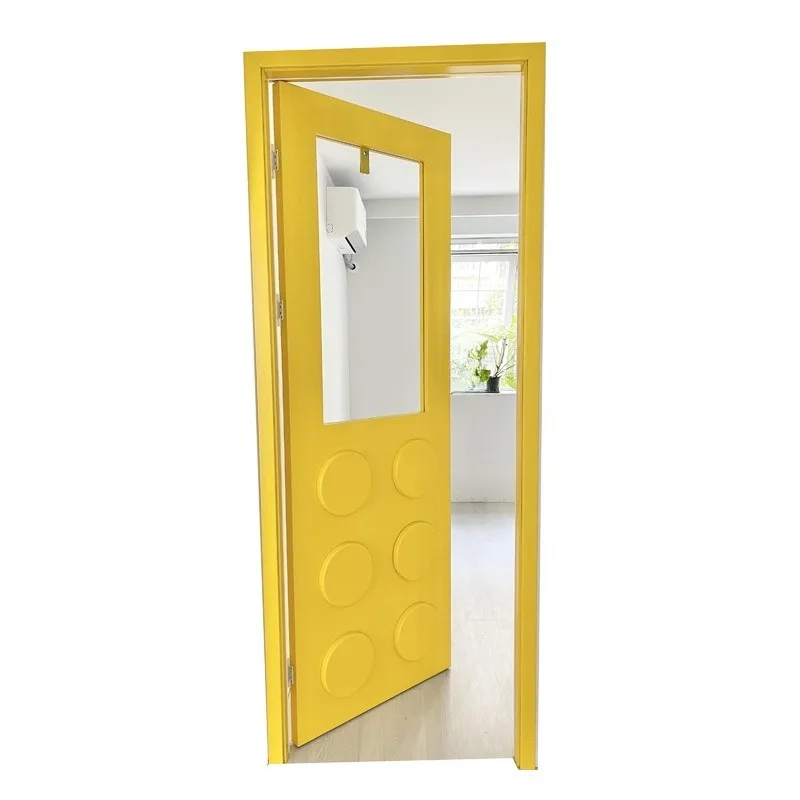 Medieval Bauhaus small yellow door, dopamine room bedroom door, kitchen bathroom glass colored wooden door