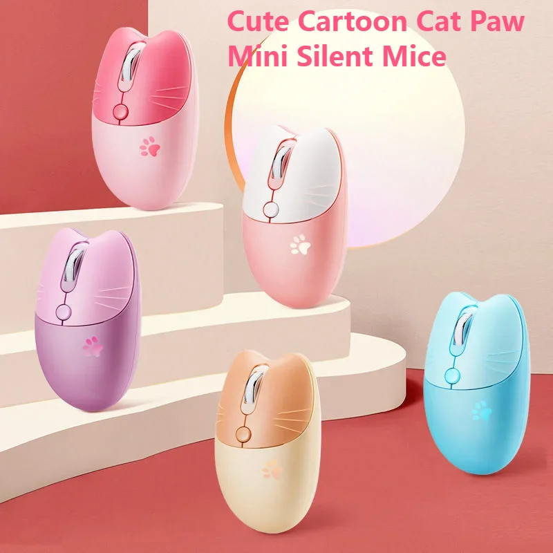 Cartoon Cute Meow Paw Dual-Mode Silent Mice Wireless 2.4G+Bluetooth Optical Ergonomic 3D Mouse For Laptop Tablet PC Office Game