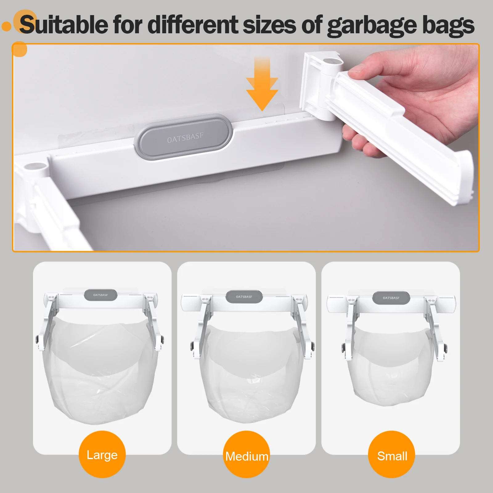 Kitchen Foldable Garbage Bag Holder Cabinet Door Trash Rack Adjustable Closet Garbage Storage Gadget Hanging Trash Can Waste Bin