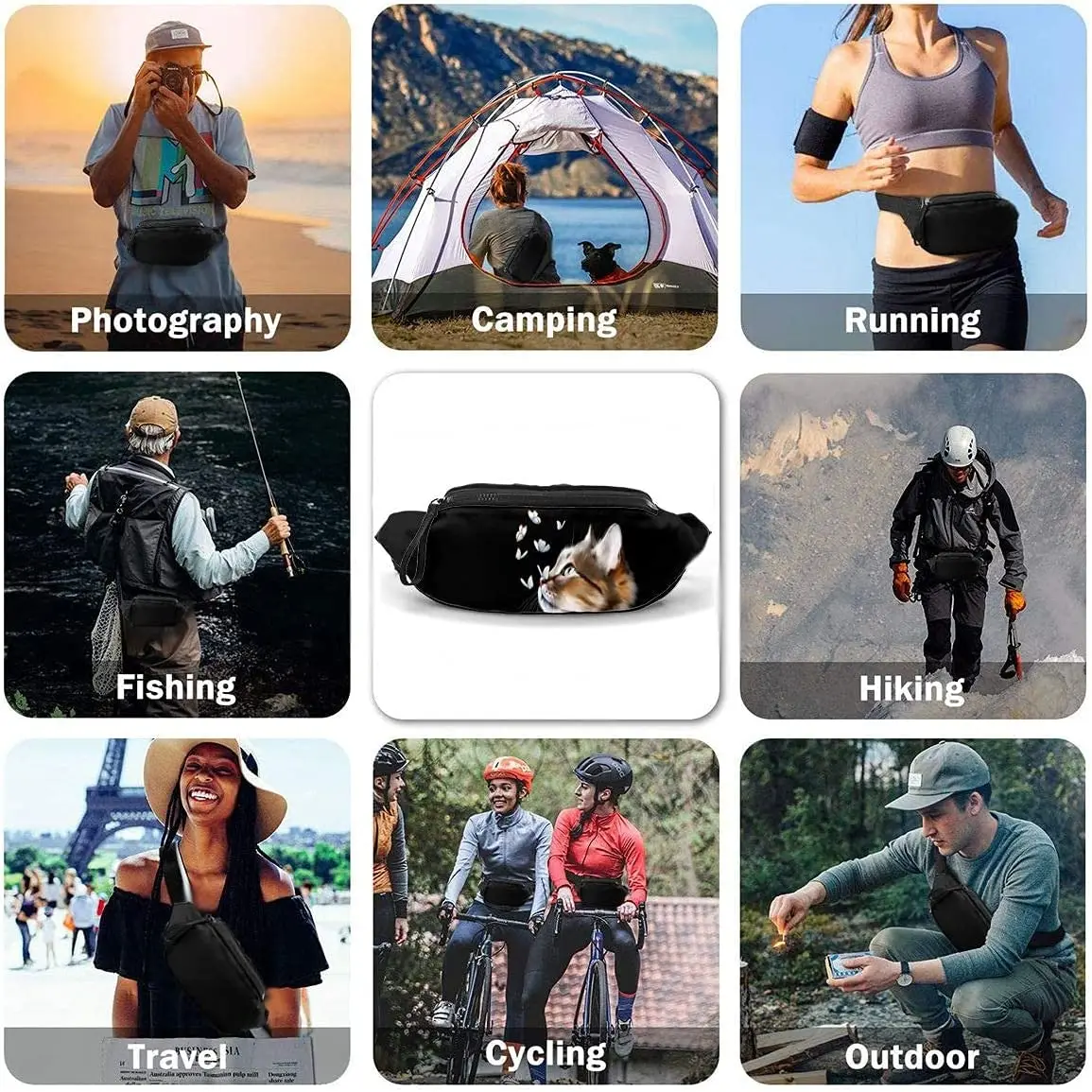 Fanny Pack for Women Men Animal Cat Butterfly Waist Bag Adjustable Belt Waist Pack for Travel Sports Running Hiking Cycling