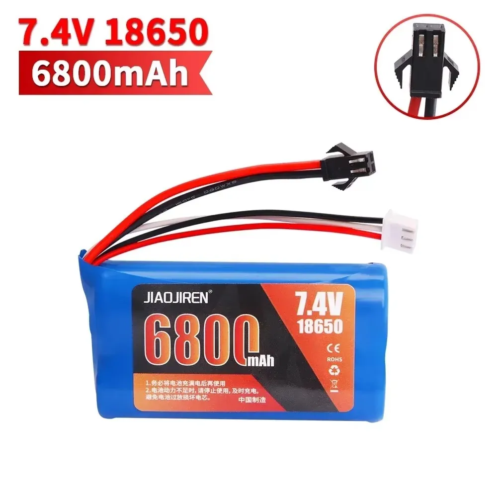 بطارية ليبو 18650 7.4 فولت 6800 مللي أمبير في الساعة لـ Q46 Wltoy 10428 12428/12423 X9115 144001   ملحقات قطع غيار السيارات RC بطارية عالية السعة 7.4 فولت