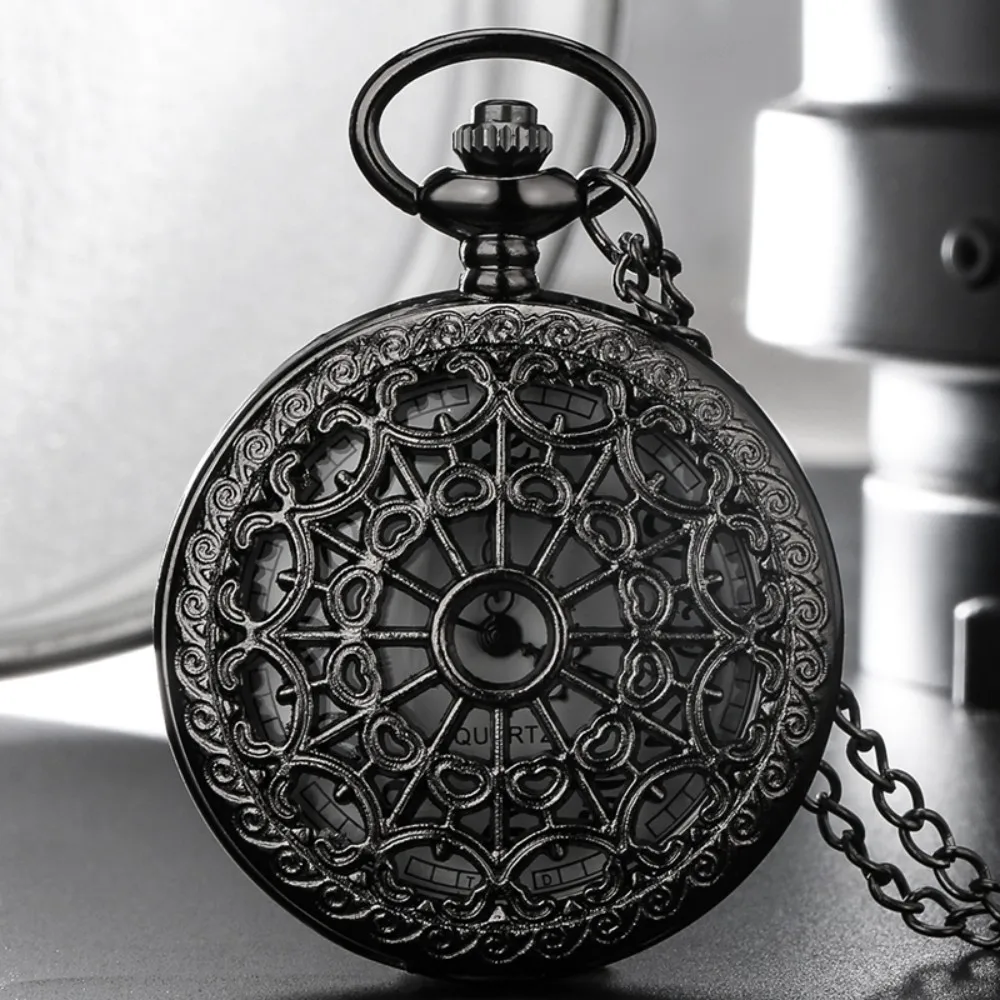 Hollow Black Spider Web Pattern Quartz Pocket Watch Elegant Gift for Men Women Kids Fans Souvenir Students Gifts