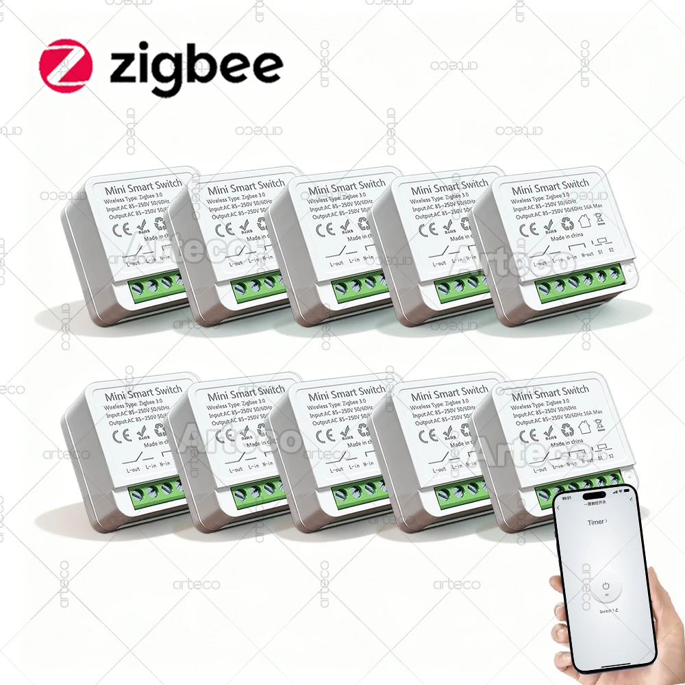Zigbee 3.0 Mini Smart Switch 16A 2 Way Control Relay Breaker Home Automation DIY Module Light Switches Need Gateway Support Z2M