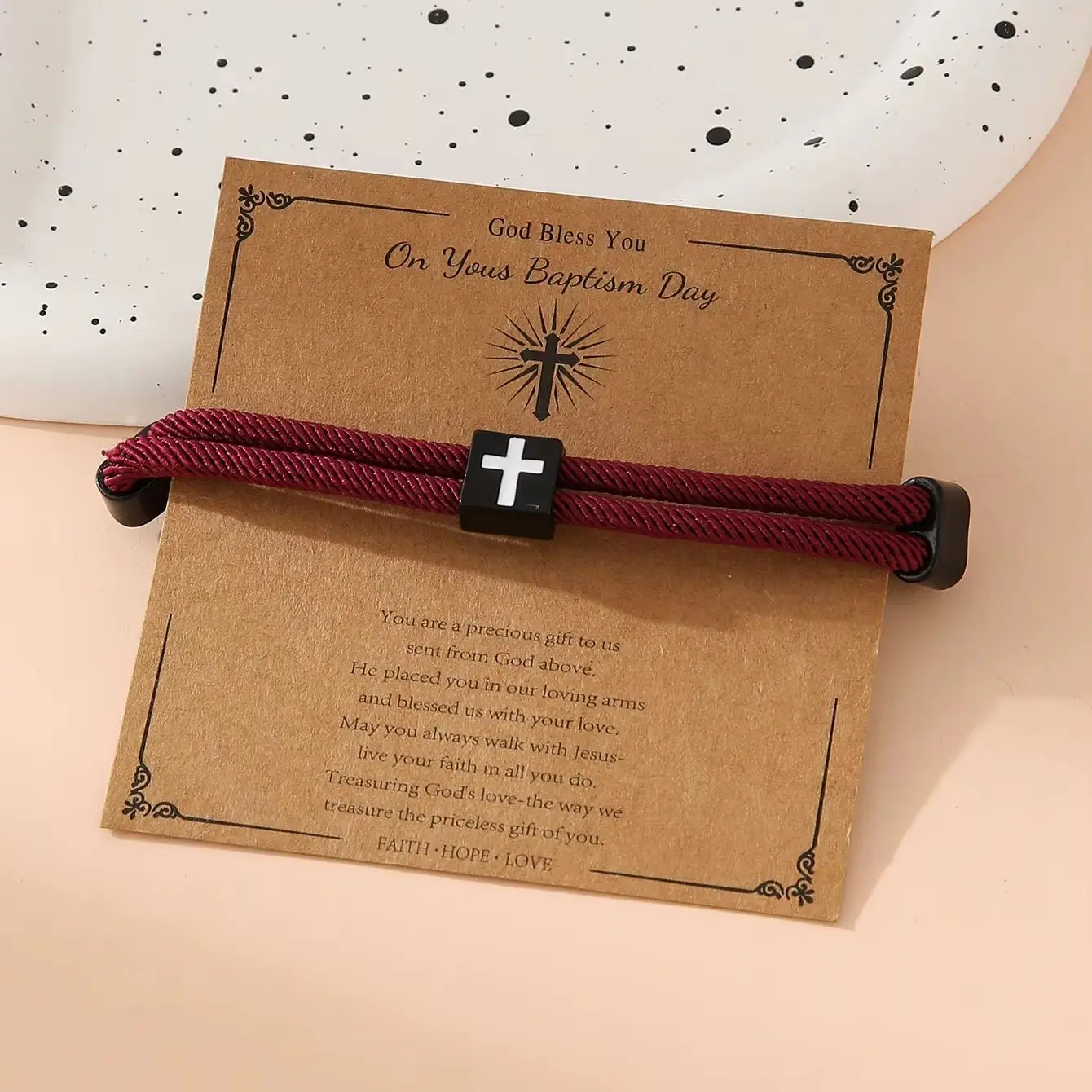 4Pcs Braided Cross Bracelet for Men Women Christian Adjustable Rope Jesus Bracelets with Metal Knot Christian Baptism Gifts