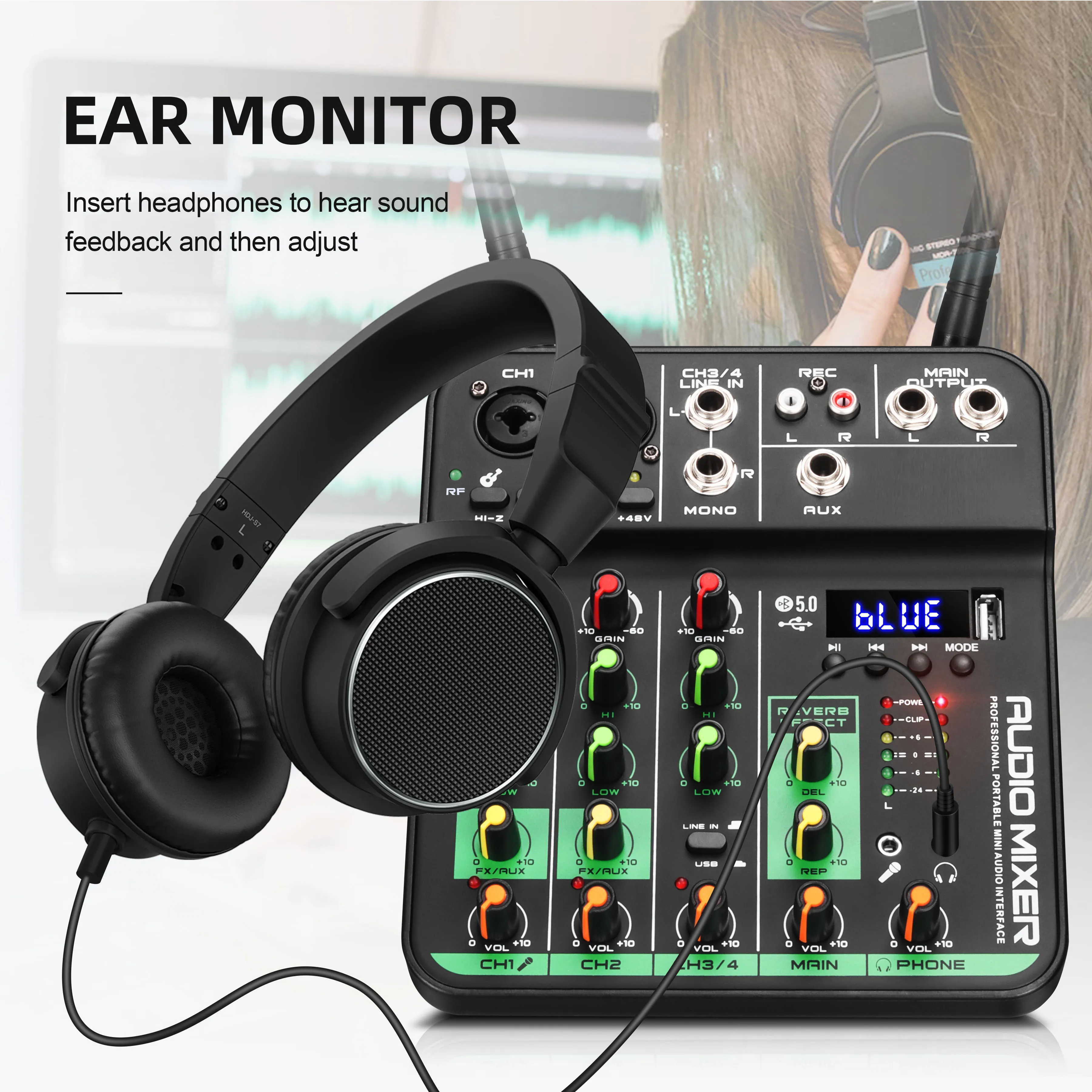 2025 hot koop Nieuw Ontwerp Audio Mengen met UHF Draadloze Microfoon 4 Kanaals Stereo Mixer Console BT USB voor DJ Studio Karaoke