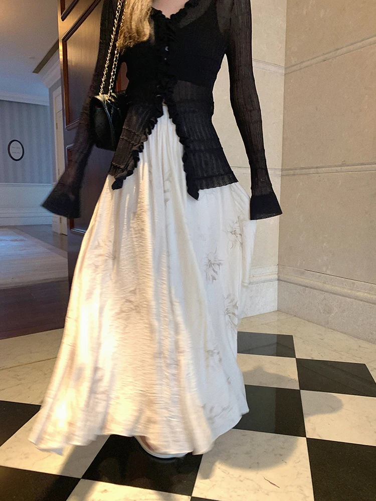 

Юбка-брюки с высокой талией и драпировкой, широкие штанины, модная длинная юбка А-силуэта UMA, однотонная, из полиэфирного волокна, для повседневной носки