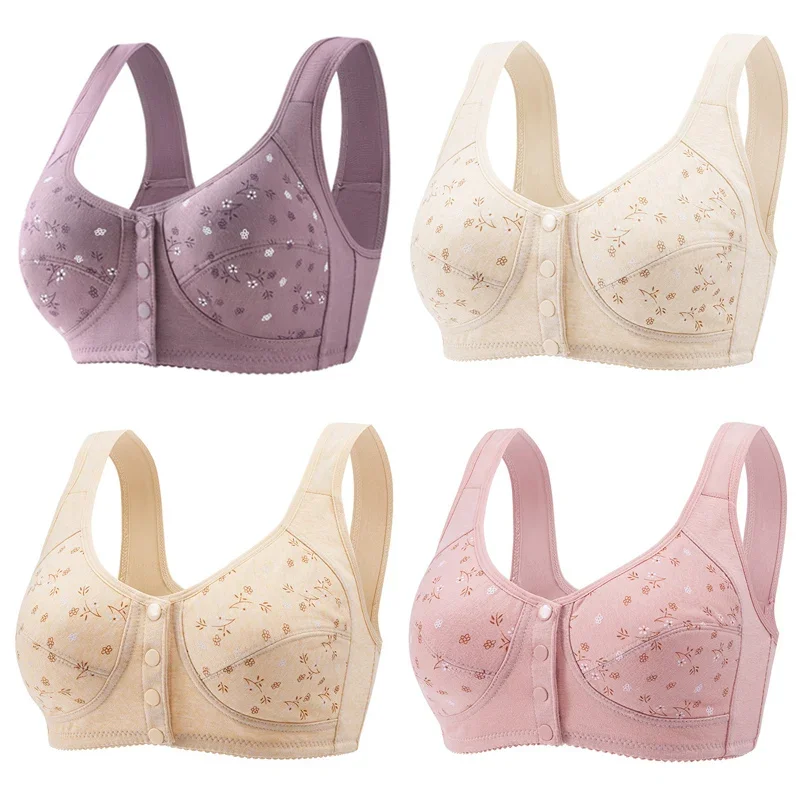 

Large Size Women Lingerie Bra Wire Free Front Closure Bralette Confortable Underwear Widened Shoulder Straps U-shaped Back