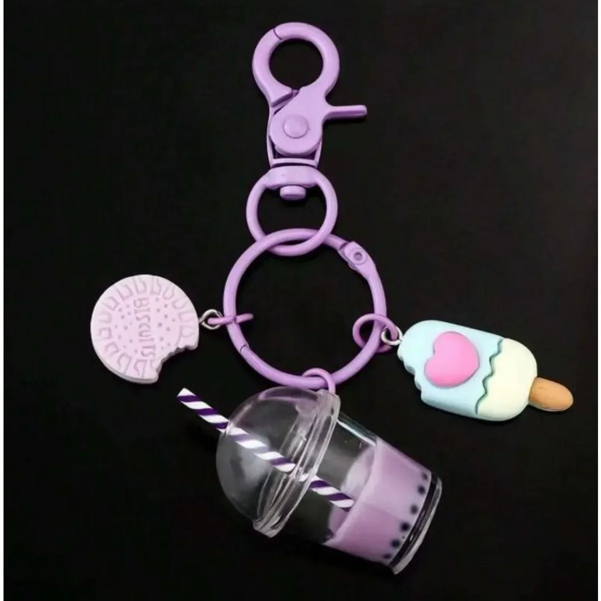 Cute Pink Dessert Keychain Boba Tea Ice Cream Cookie Charm Cheerleading Souvenir for Team Gifts