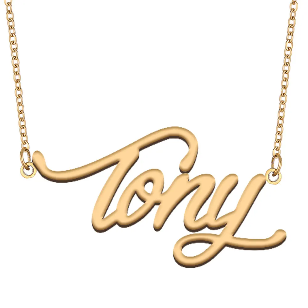 

Tony Name Necklace for Women Gold Color Nameplate Pendant Jewelry Stainless Steel Font Letters Choker Necklaces